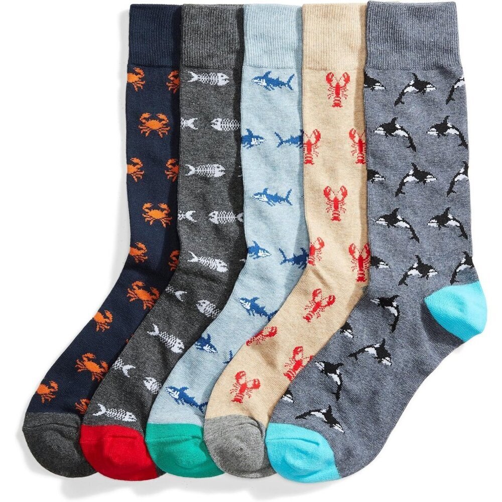 Men's Crab/Dolphin Comfortable Patterned Dress Socks 83% Cotton, 16% Nylon, 1%